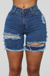 A Lot To Love Distressed Bermuda Shorts - Medium Blue Wash