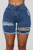 A Lot To Love Distressed Bermuda Shorts - Medium Blue Wash