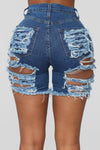 A Lot To Love Distressed Bermuda Shorts - Medium Blue Wash