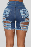A Lot To Love Distressed Bermuda Shorts - Medium Blue Wash