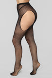 Glow Up Rhinestone Tights - Black