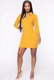 Racing Heart Ribbed Mini Dress - Mustard