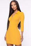 Racing Heart Ribbed Mini Dress - Mustard