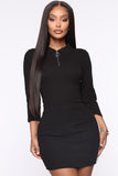 Racing Heart Ribbed Mini Dress - Black