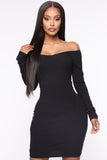 Simple Pleasures Ribbed Mini Dress - Black