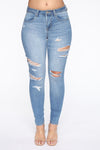 Justine Distressed Ankle Jeans - Light Blue Wash