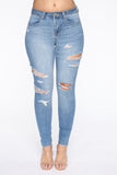 Justine Distressed Ankle Jeans - Light Blue Wash