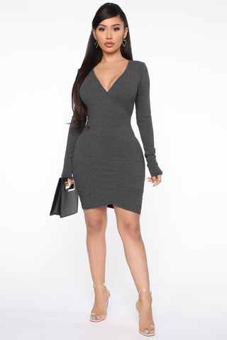 Yeah Whatever Mini Dress - Charcoal