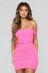 Come Flirt With Me Ribbed Mini Dress - Neon Pink