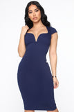 V Classy Midi Dress - Navy