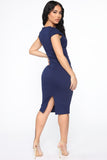 V Classy Midi Dress - Navy