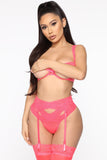 Unspoken Passion 4 Piece Lace Set - Hot Pink