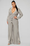Right Up My Alley Striped Jumpsuit - Taupe/Combo
