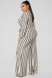 Right Up My Alley Striped Jumpsuit - Taupe/Combo