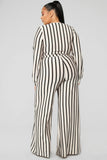 Right Up My Alley Striped Jumpsuit - Taupe/Combo
