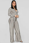 Right Up My Alley Striped Jumpsuit - Taupe/Combo