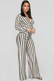 Right Up My Alley Striped Jumpsuit - Taupe/Combo