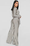 Right Up My Alley Striped Jumpsuit - Taupe/Combo