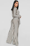 Right Up My Alley Striped Jumpsuit - Taupe/Combo