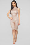 Speed Of Light Sequin Romper - Peach