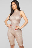 Speed Of Light Sequin Romper - Peach