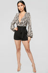 Talk Behind Her Back Romper - Brown