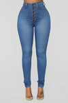 Classic Button Up Skinny Jeans - Medium Blue Wash