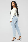 Time Of My Life Distressed Boyfriend Jeans - LightBlueWash