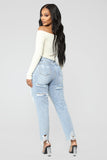 Time Of My Life Distressed Boyfriend Jeans - LightBlueWash