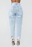 Time Of My Life Distressed Boyfriend Jeans - LightBlueWash