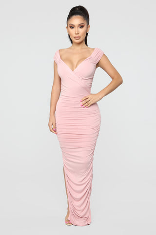 Call Me Elastic Ruched Maxi Dress - Pink