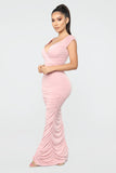 Call Me Elastic Ruched Maxi Dress - Pink