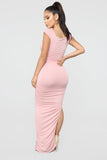 Call Me Elastic Ruched Maxi Dress - Pink