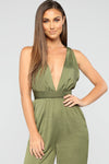 Serene Satin Jogger Jumpsuit - Olive