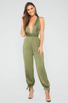 Serene Satin Jogger Jumpsuit - Olive