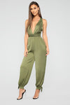 Serene Satin Jogger Jumpsuit - Olive