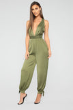 Serene Satin Jogger Jumpsuit - Olive