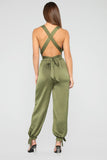 Serene Satin Jogger Jumpsuit - Olive