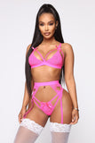 Body Language 3 Piece Garter Set - Hot Pink