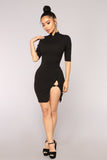 Kiko High Side Slit Dress - Black