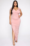 Call Me Elastic Ruched Maxi Dress - Pink