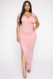 Call Me Elastic Ruched Maxi Dress - Pink
