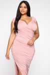 Call Me Elastic Ruched Maxi Dress - Pink
