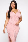 Call Me Elastic Ruched Maxi Dress - Pink