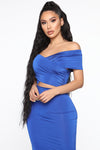 Cut For Elegance Off Shoulder Maxi Dress - Light Royal
