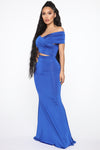 Cut For Elegance Off Shoulder Maxi Dress - Light Royal