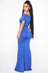 Cut For Elegance Off Shoulder Maxi Dress - Light Royal