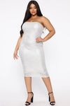 Always A Party Metallic Midi Dress - Silver