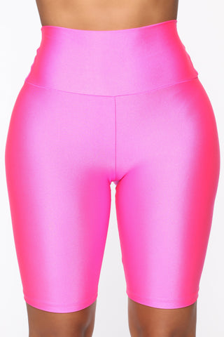 Nova Bae-sic Biker Short In Glossy Fabric - Neon Pink