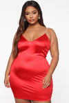 Shinin' On You Satin Mini Dress - Red